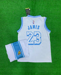 James 23 Lakers White/Blue Basketball Jersey with Shorts[Print]