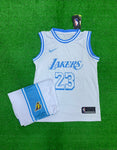 James 23 Lakers White/Blue Basketball Jersey with Shorts[Print]