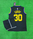 Curry 30 Warriors Black/Yellow Basketball Jersey with Shorts[Print]