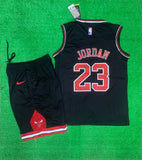 Jordan 23 Bulls Black/Red Basketball Jersey and Shorts [Print]