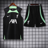 Liverpool Sleeveless Pre-Match Jersey with Shorts Black Green 2023/24 [Premium Quality]