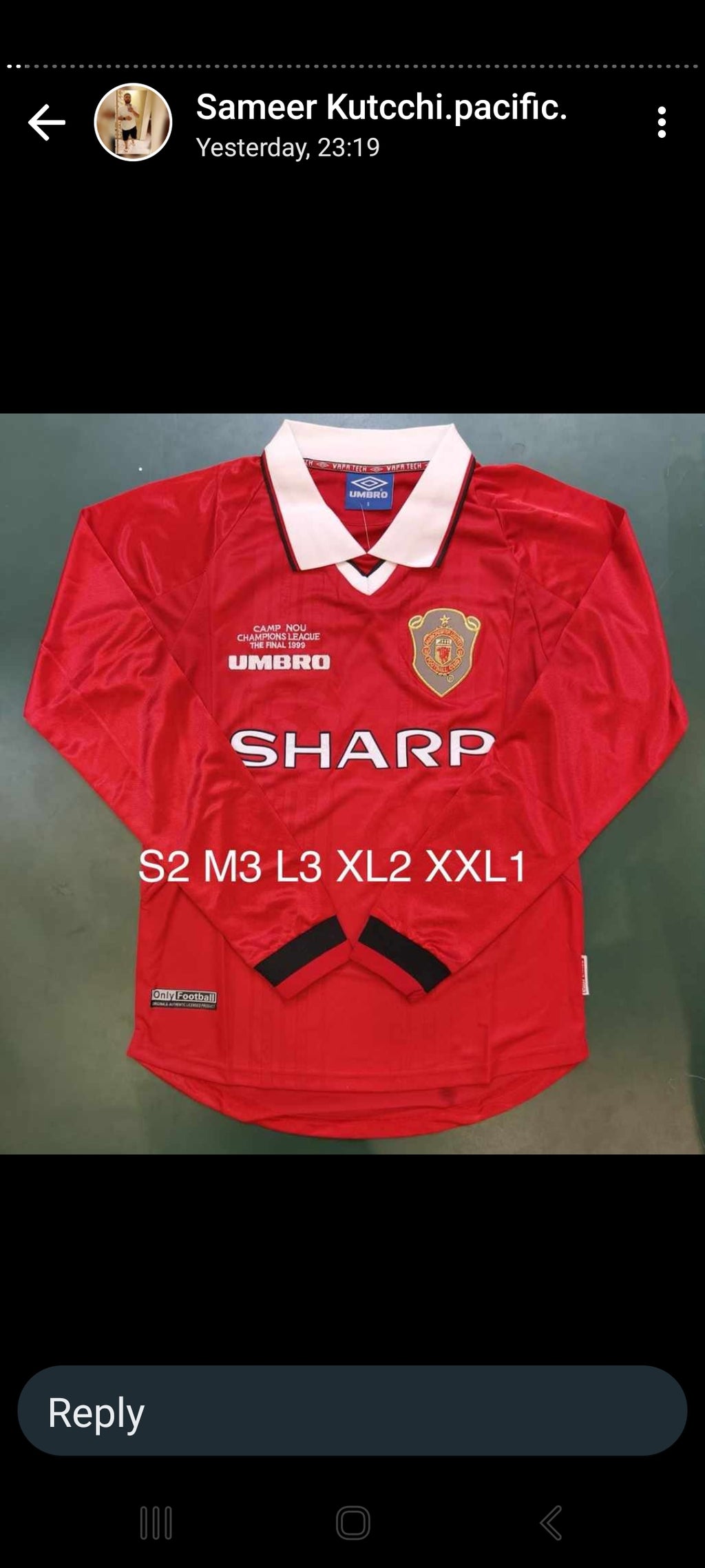 Retro Man Utd Home Full Sleeve Jersey UCL Final 1999
