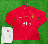 Retro Manchester United Home Full Sleeve Champions league Jersey with Shorts 2008.