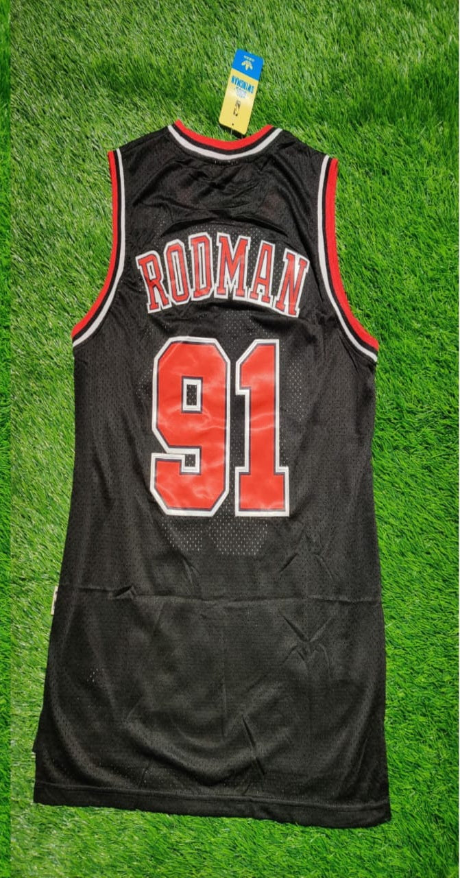 Rodman Bulls 91 Black/Red Basketball Jersey [Stitch]