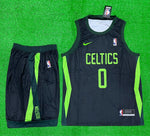 Celtics 0 Black Green Basketball Jersey with Shorts[Print]