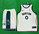 Boston 0 Cream Black Basketball Jersey with Shorts[Print]