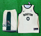 Boston 0 Cream Black Basketball Jersey with Shorts[Print]