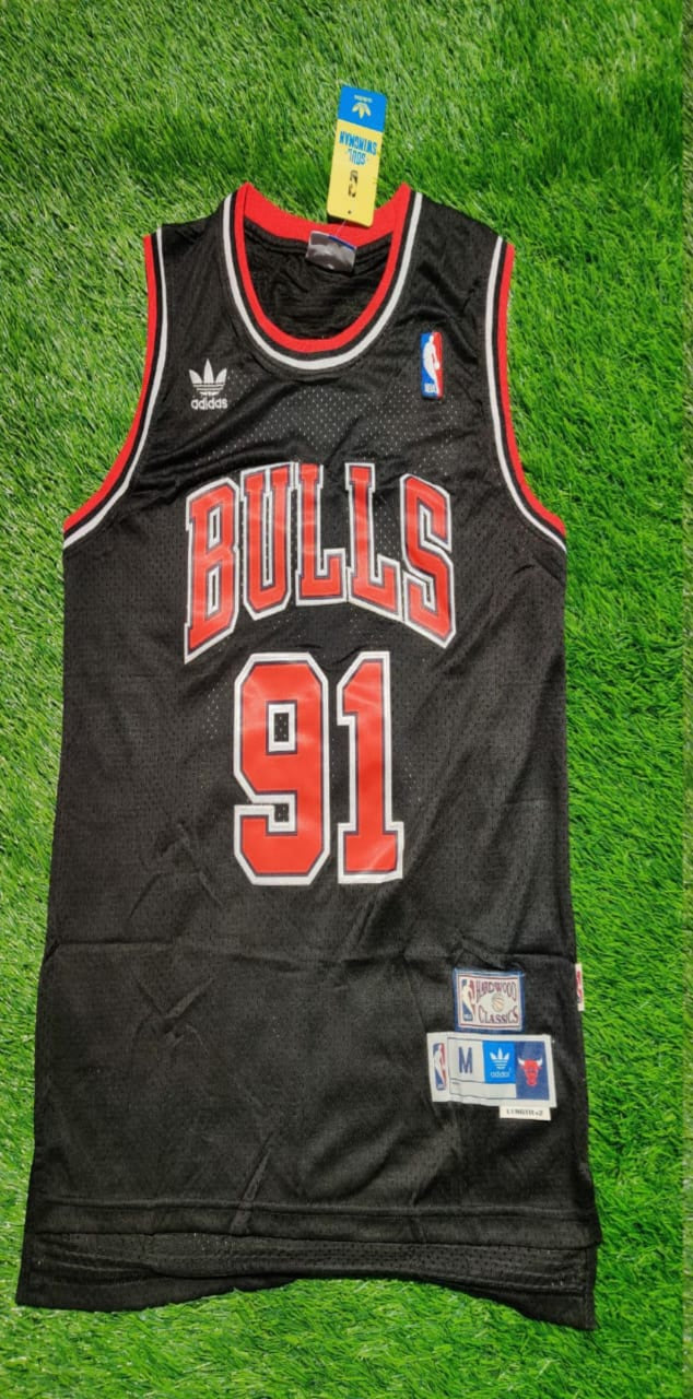 Rodman Bulls 91 Black/Red Basketball Jersey [Stitch]