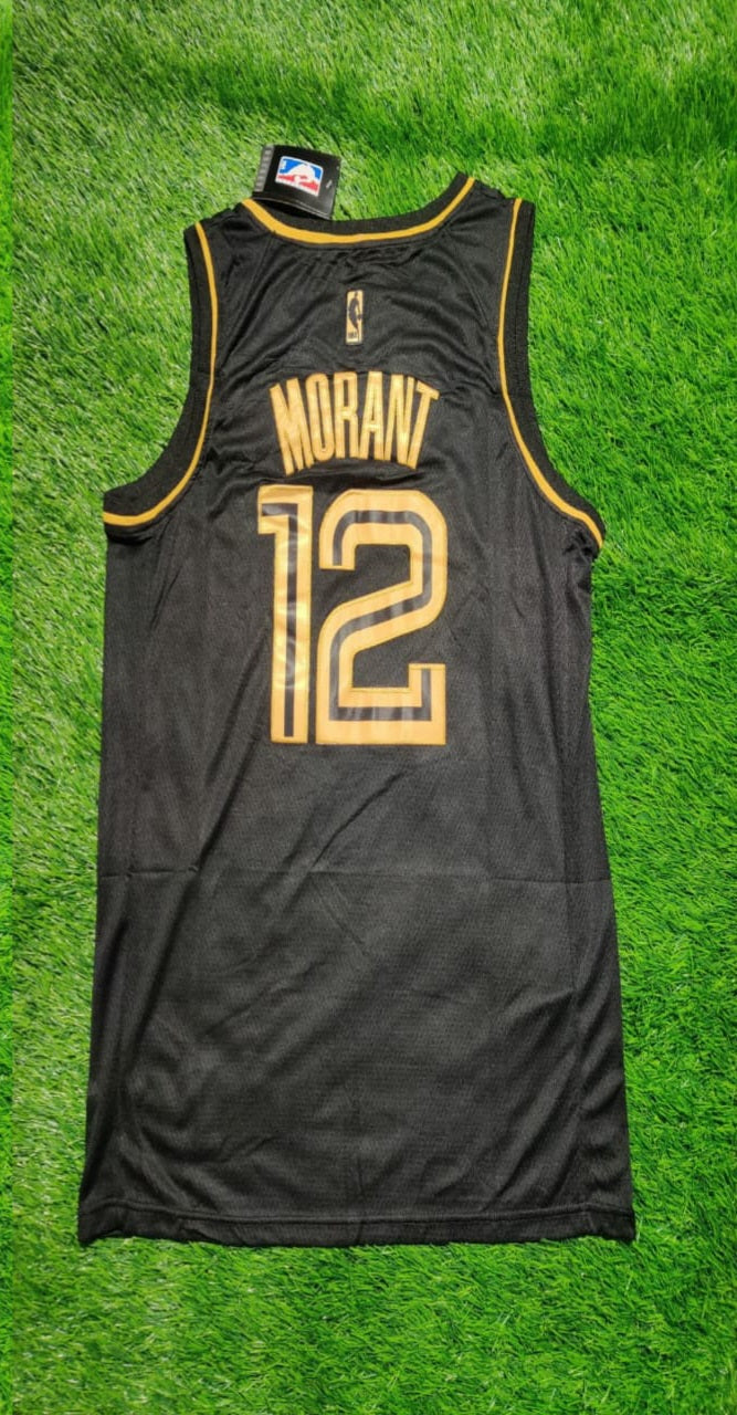 Morrant 12 Wolves Black/Yellow Basketball Jersey [Stitch]