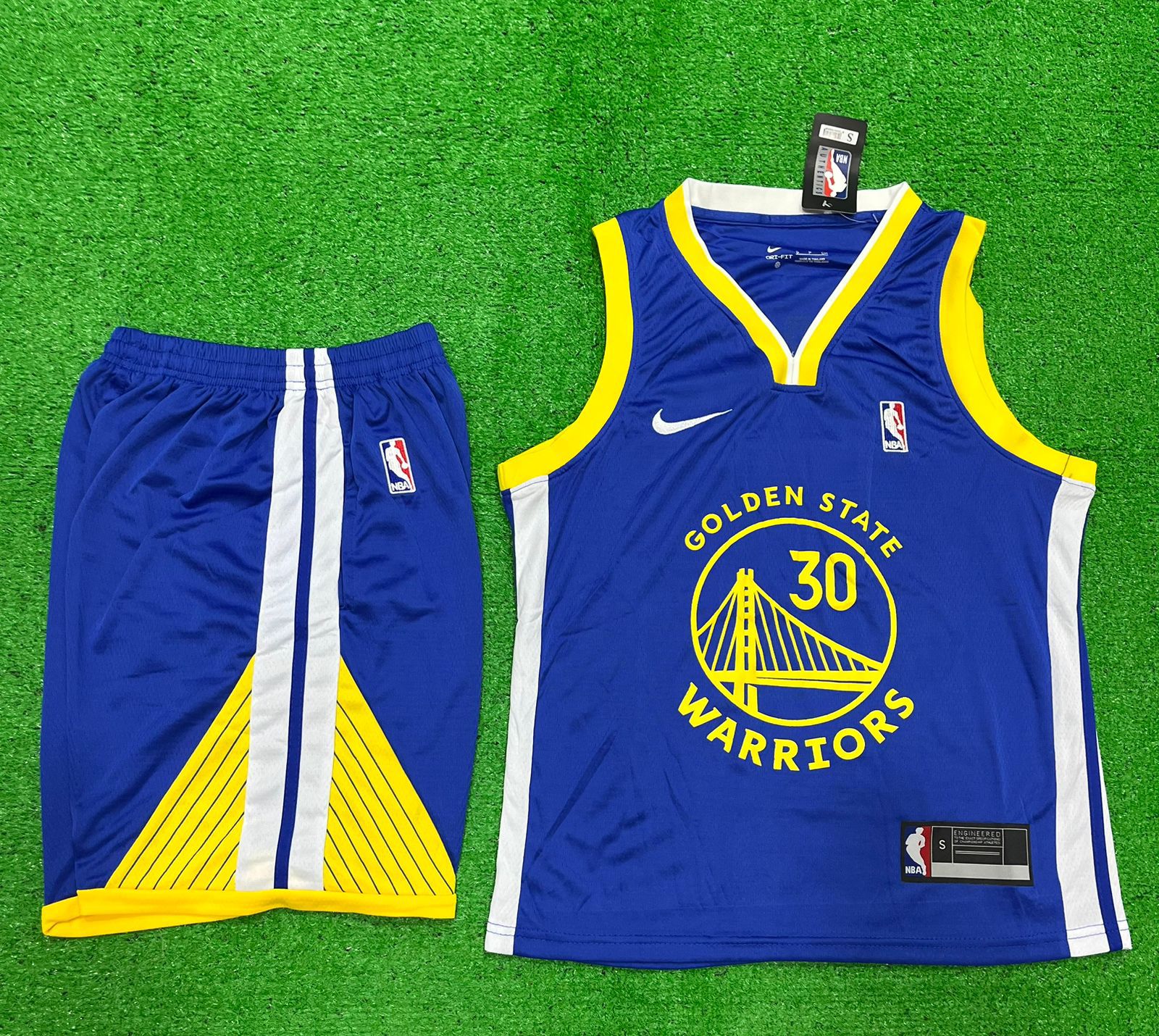 Golden State Warriors Blue/Yellow Basketball Jersey with Shorts[Print]