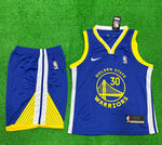 Golden State Warriors Blue/Yellow Basketball Jersey with Shorts[Print]