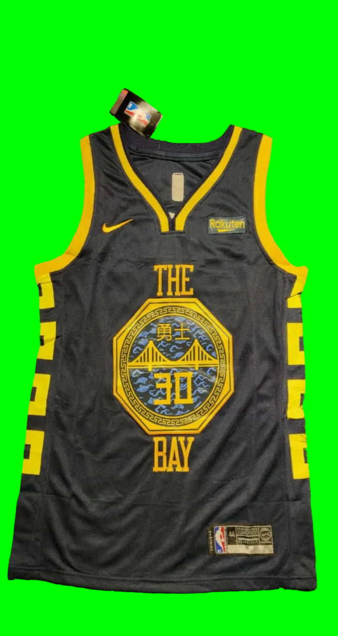 Curry 30 Bay Rakuten Black/Yellow Basketball Jersey [Stitch]