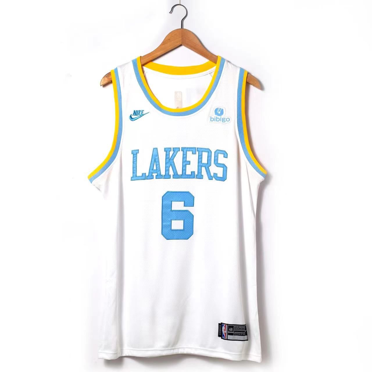 James 6 Lakers White/Blue Basketball Jersey [Stitch]