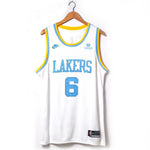 James 6 Lakers White/Blue Basketball Jersey [Stitch]
