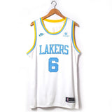 James 6 Lakers White/Blue Basketball Jersey [Stitch]