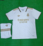 R Madrid pre match White golden Jersey and Shorts 2025/26 [Premium Quality]