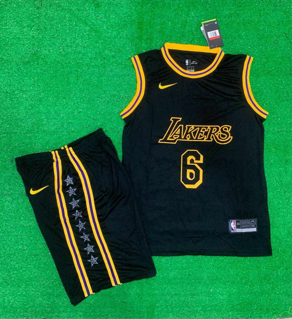 James 6 Lakers Black/Yellow Basketball Jersey Only [Print]