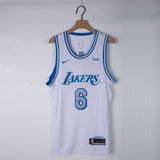 James 6 Lakers White/Blue Basketball Jersey [Stitch]