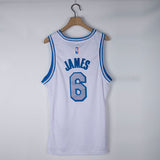 James 6 Lakers White/Blue Basketball Jersey [Stitch]
