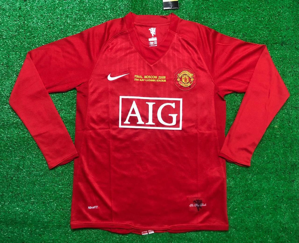 Retro 2007/08 Manchester United Champion League Home Long Sleeve Soccer  Jersey