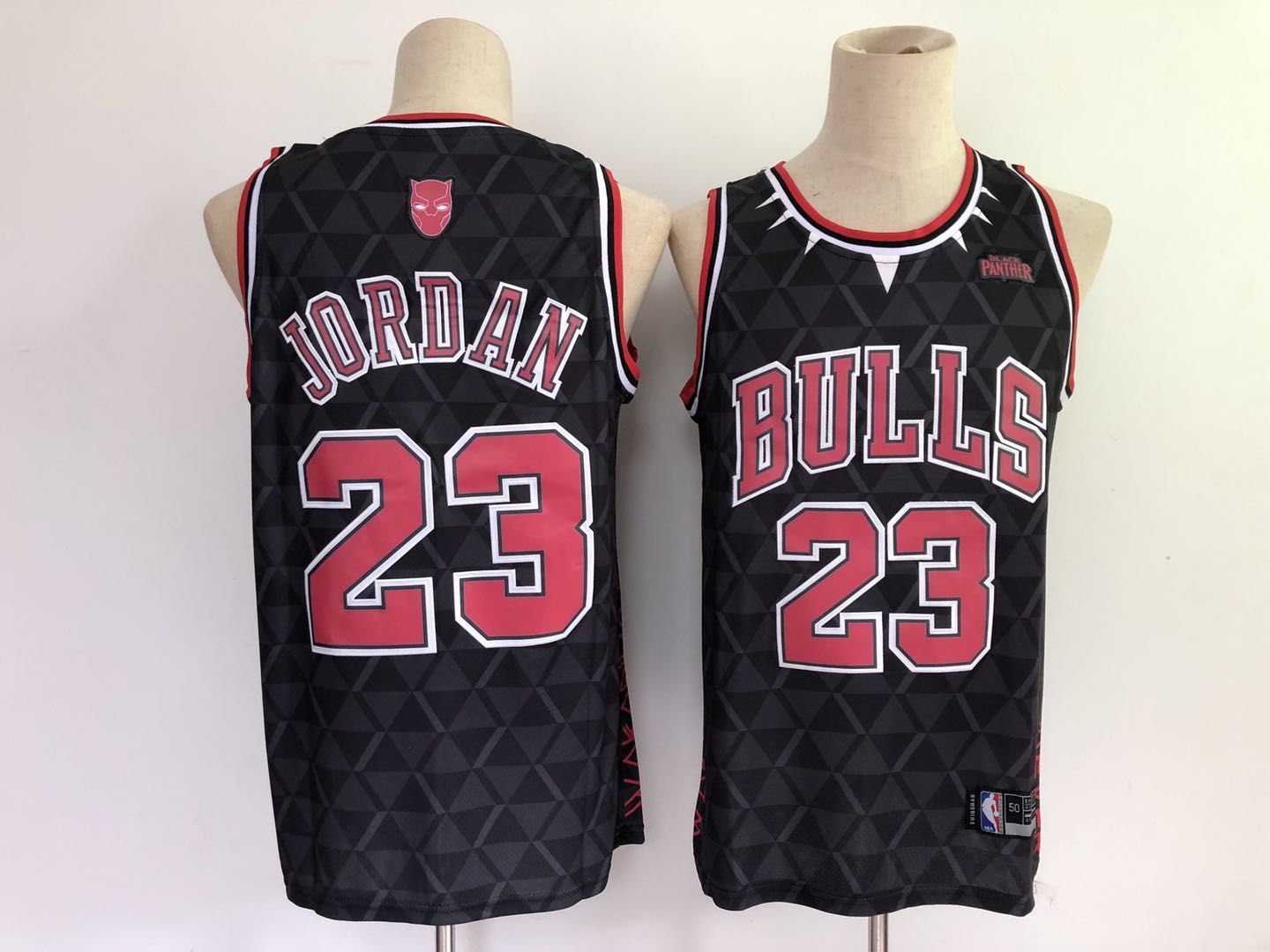 Jordan Bulls 23 Black/Red Panther Basketball Jersey [Stitch]