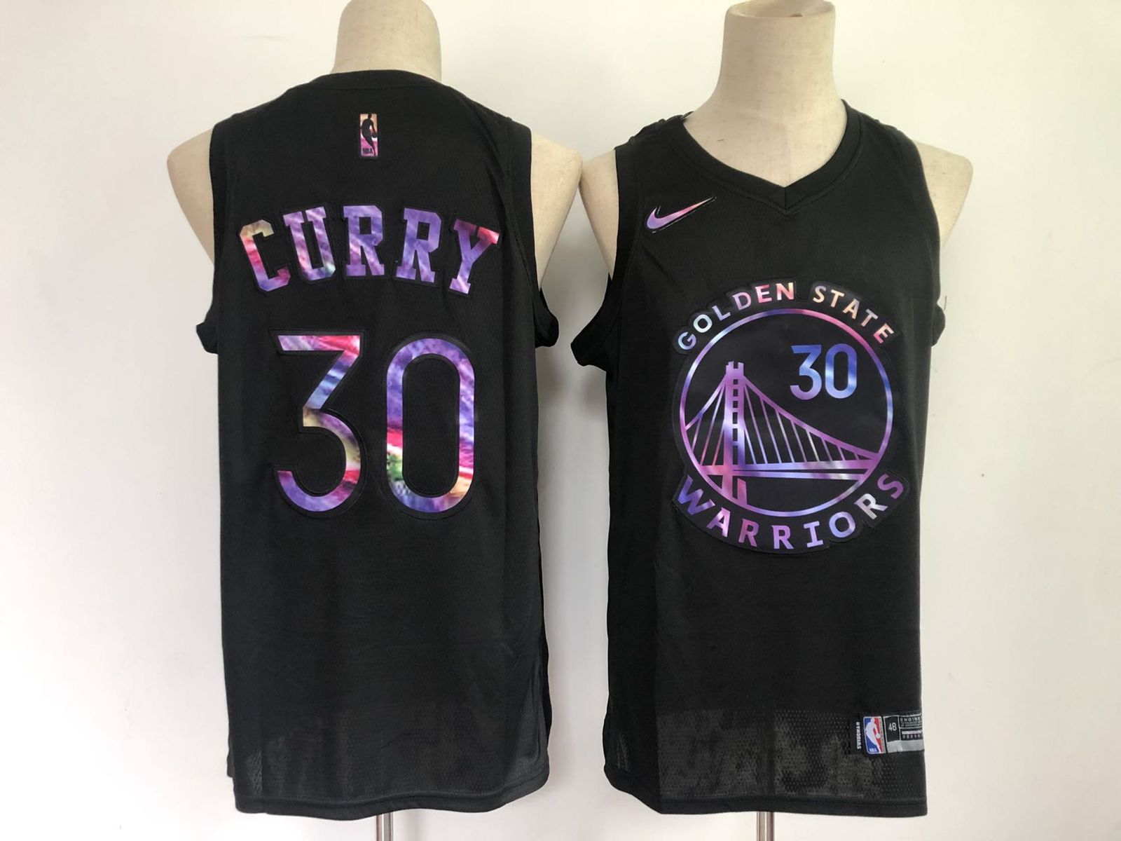 Curry 30 Warriors Black/Multicolor Basketball Jersey [Stitch]