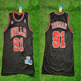 Rodman Bulls 91 Black/Red Basketball Jersey [Stitch]