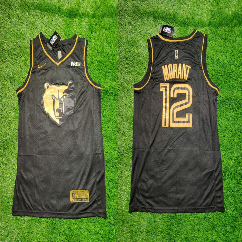 Morrant 12 Wolves Black/Yellow Basketball Jersey [Stitch]
