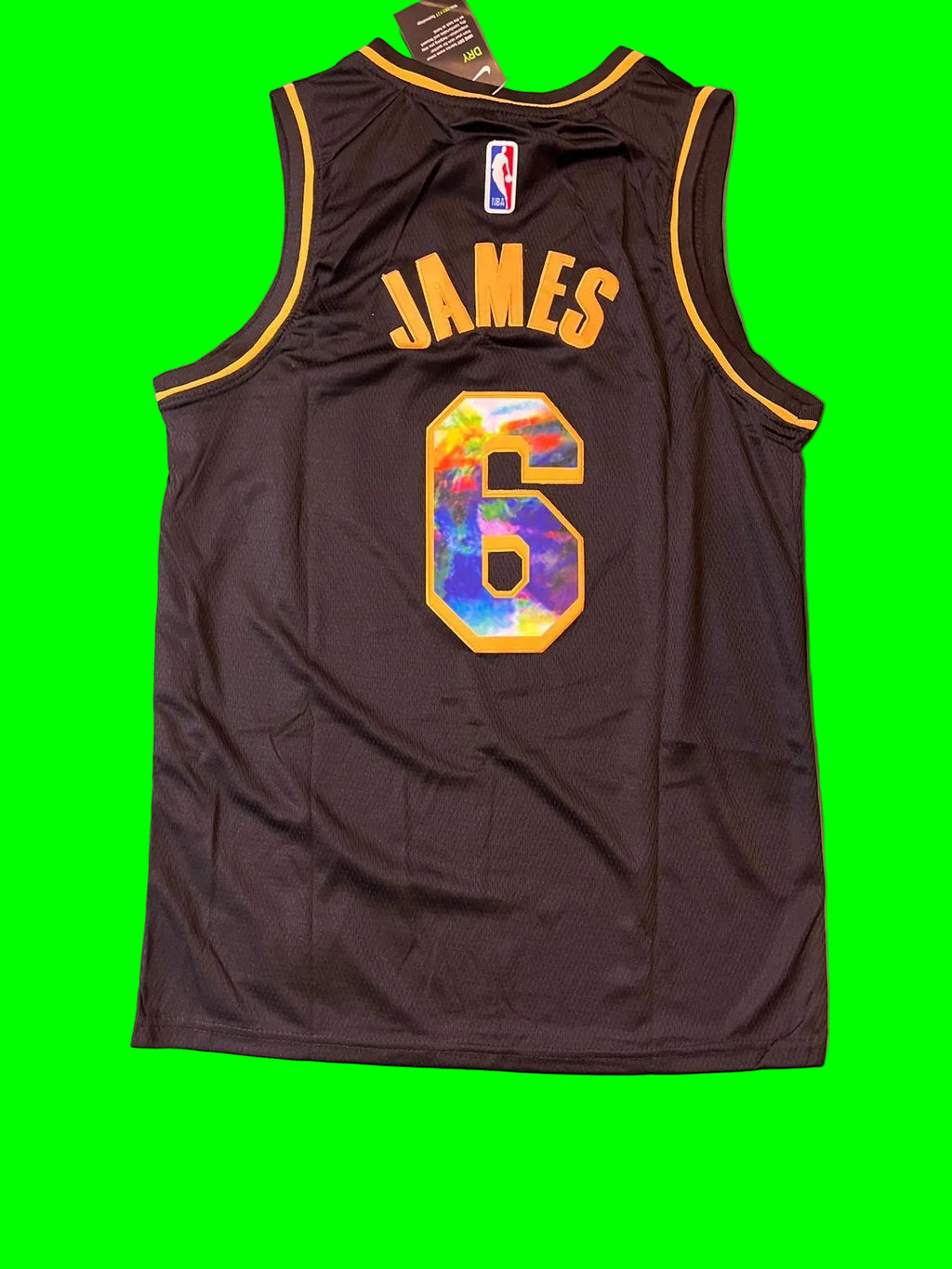 James 6 Lakers Black/Reflective Basketball Jersey [Stitch]